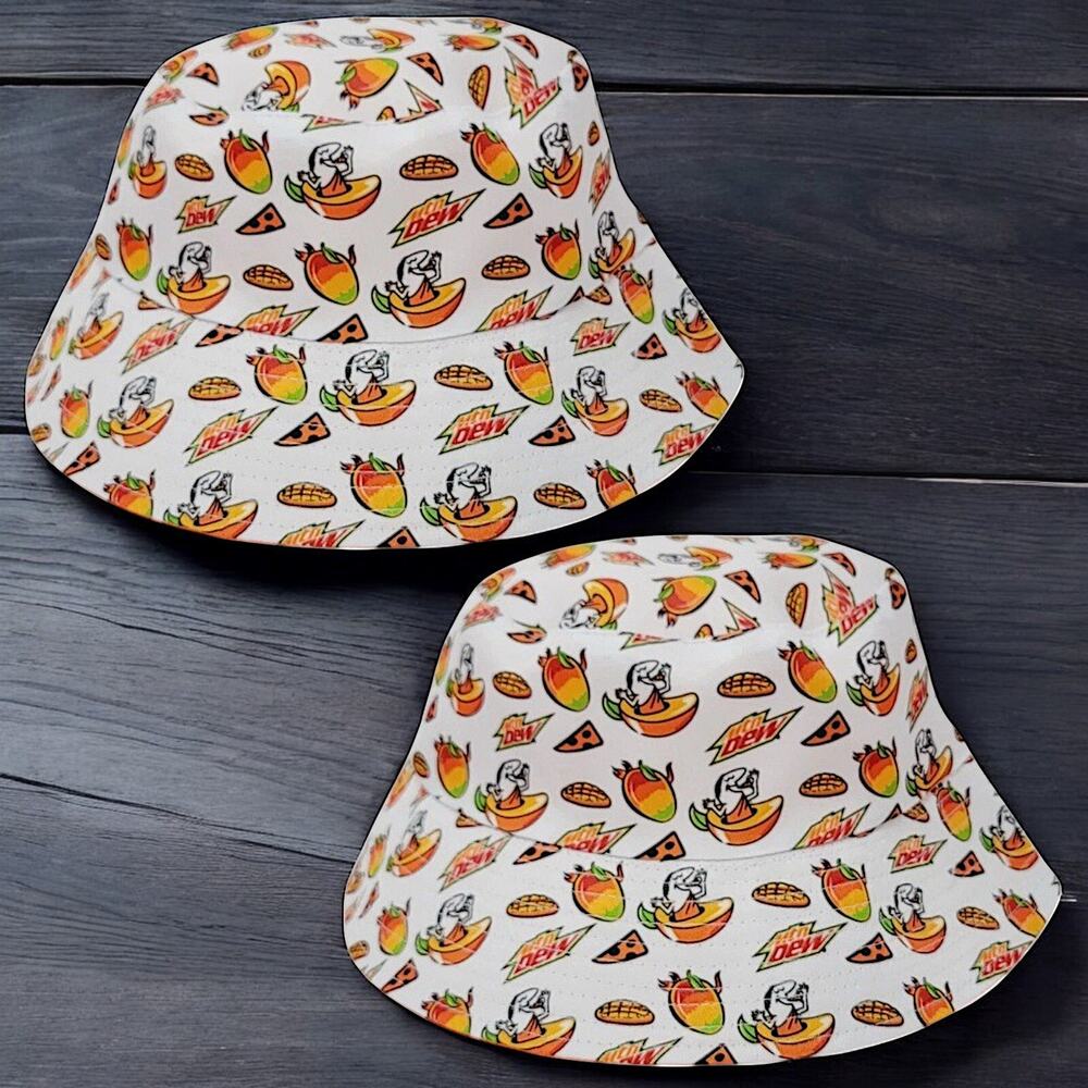 2PK Little Caesars Mountain Dew Mango Rush Reversible Bucket Hat Limited Edition